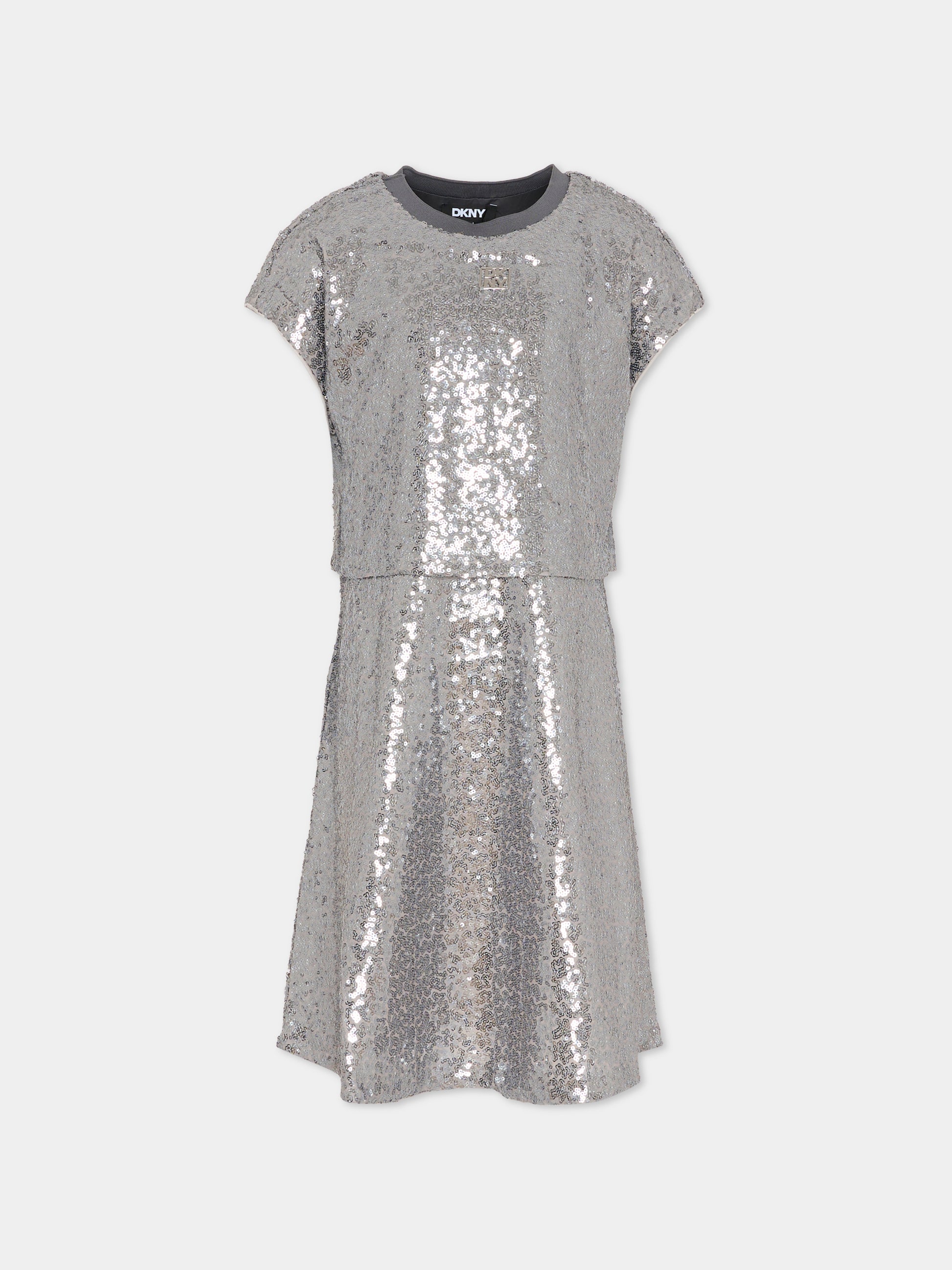 Vestito argento per bambina con paillettes,Dkny,D62409 016