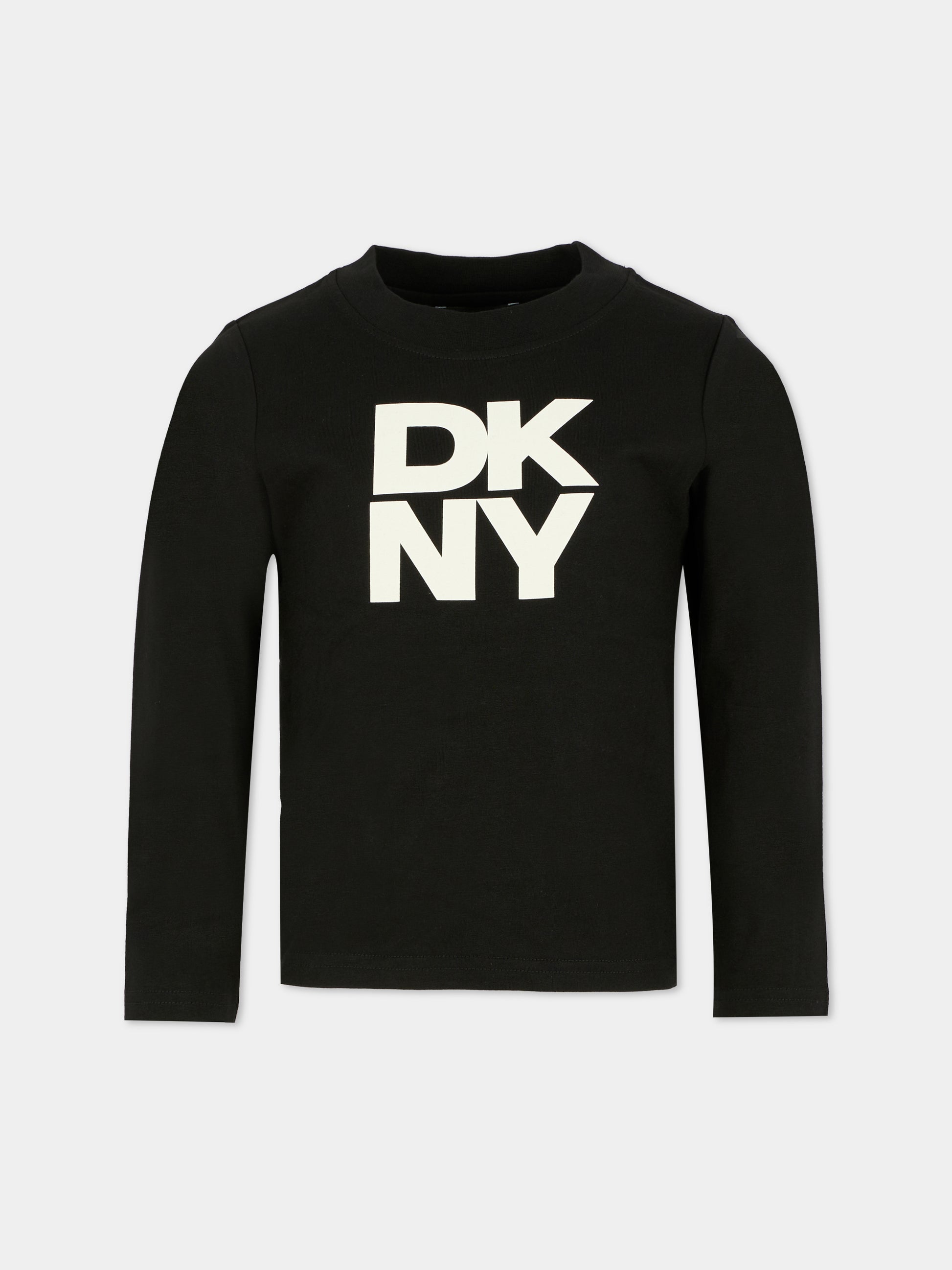 T-shirt nera per bambina con logo bianco,Dkny,D62457 09B