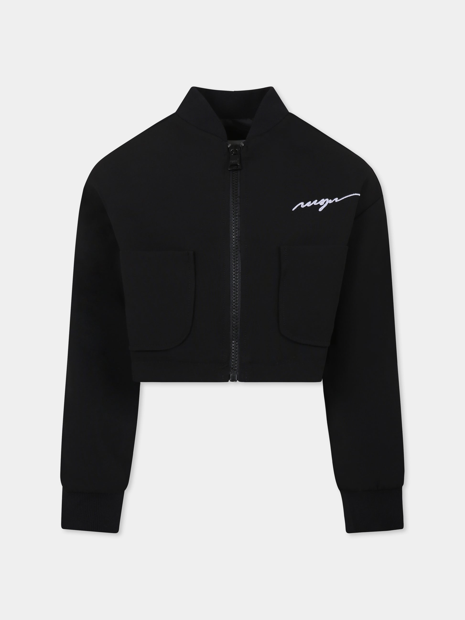 Bomber crop nero per bambina con logo,Msgm Kids,F4MSJGBO104 110