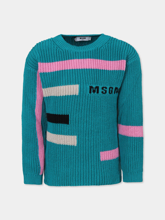 Maglione verde per bambina con logo,Msgm Kids,F4MSJGJP033 080