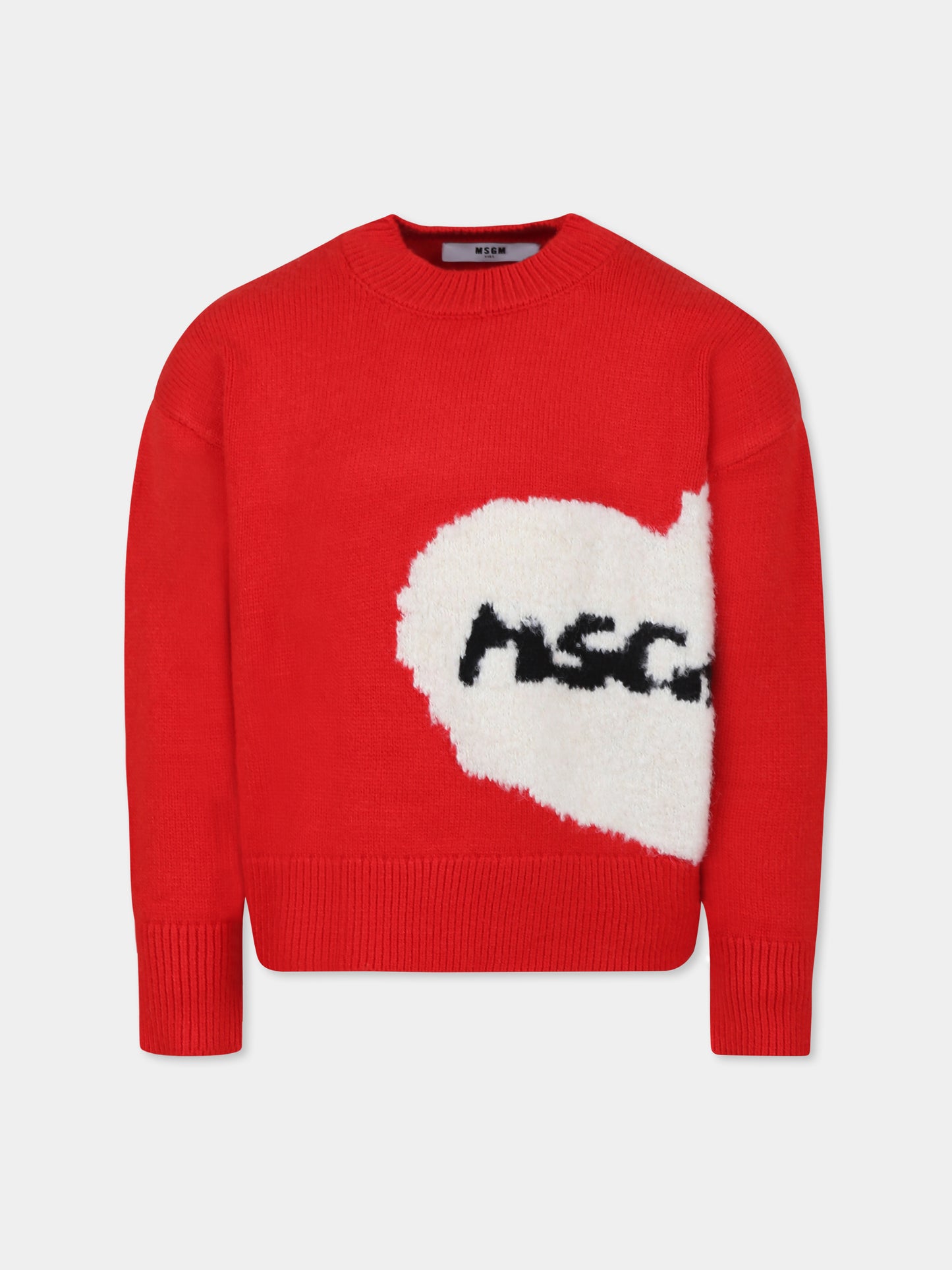 Maglione rosso per bambina con cuore e logo,Msgm Kids,F4MSJGJP131 040