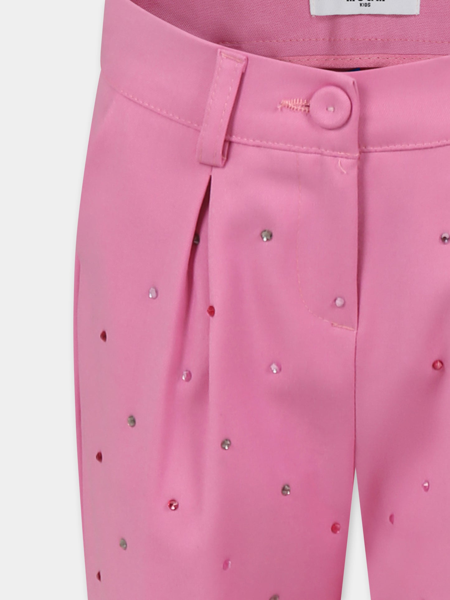 Pantaloni rosa per bambina con strass e logo