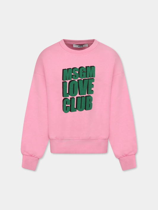 Felpa rosa per bambina con logo e scritta