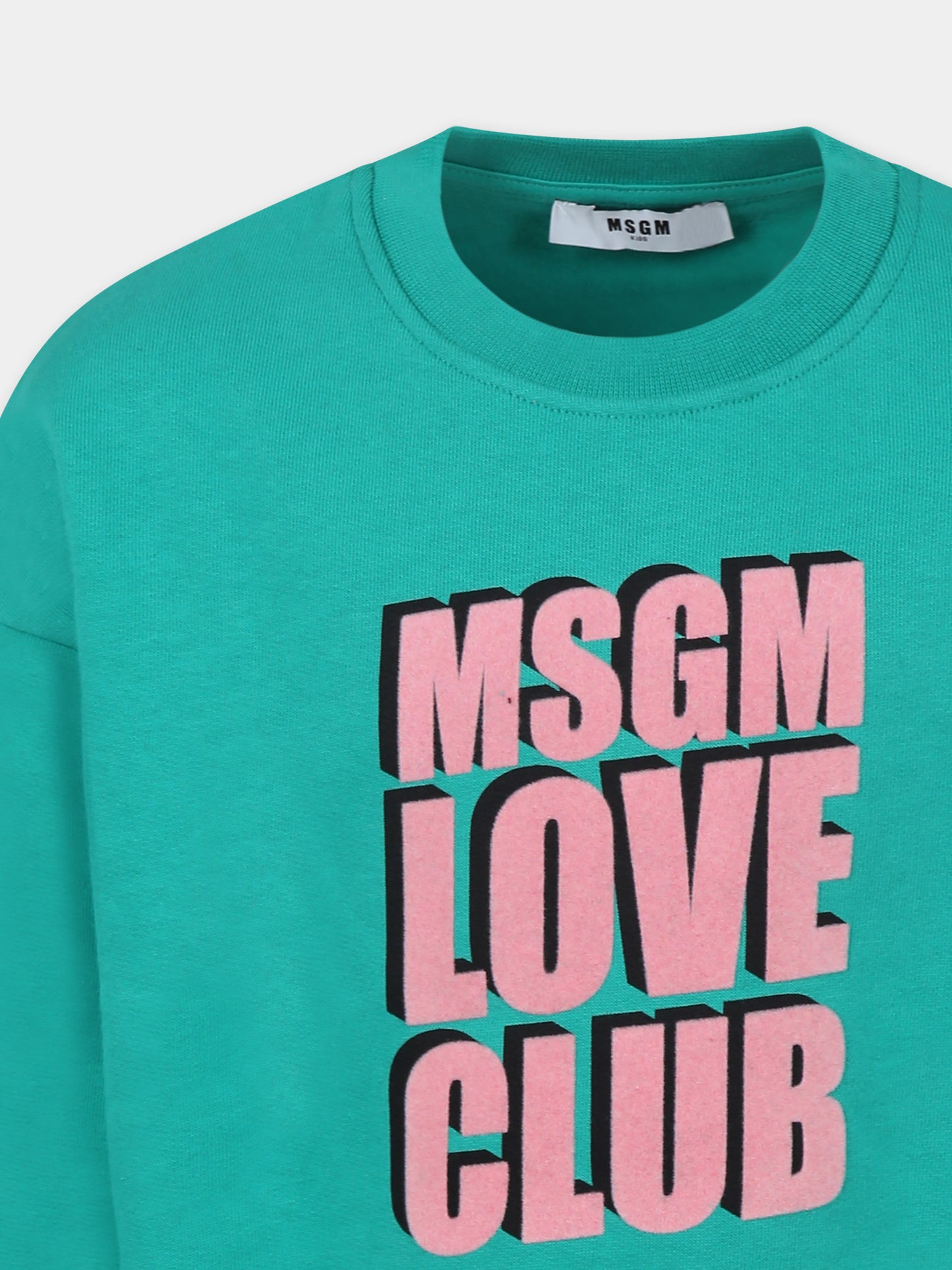 Felpa verde per bambina con logo e scritta,Msgm Kids,F4MSJGSW218 080