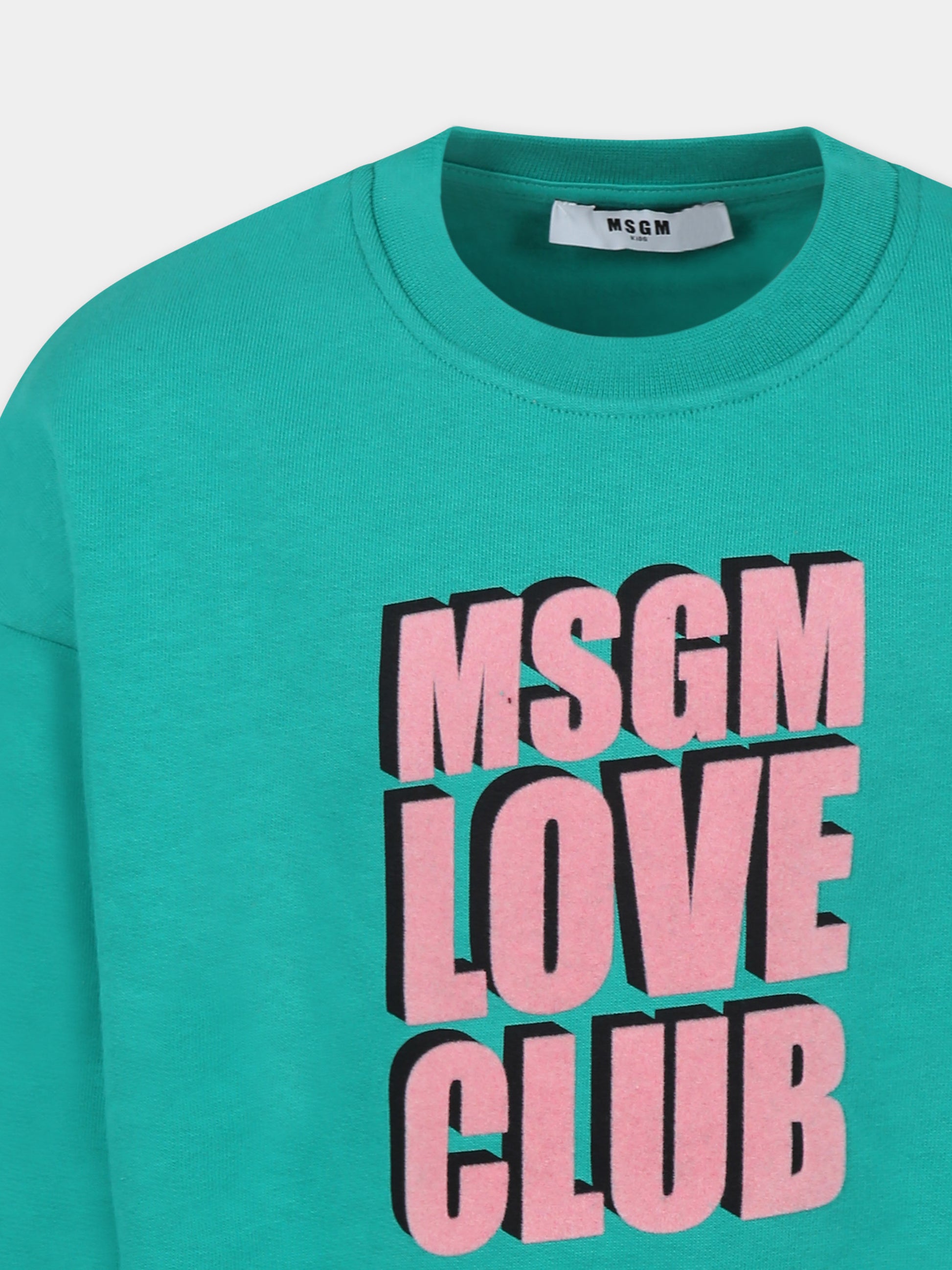 Felpa verde per bambina con logo e scritta,Msgm Kids,F4MSJGSW218 080
