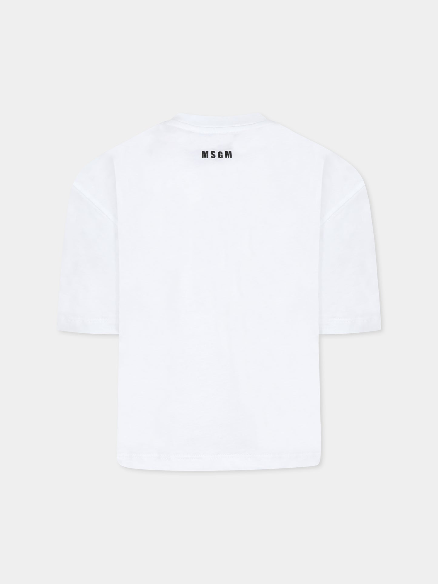 T-shirt bianca per bambina con cuore e cristalli,Msgm Kids,F4MSJGTH117 001