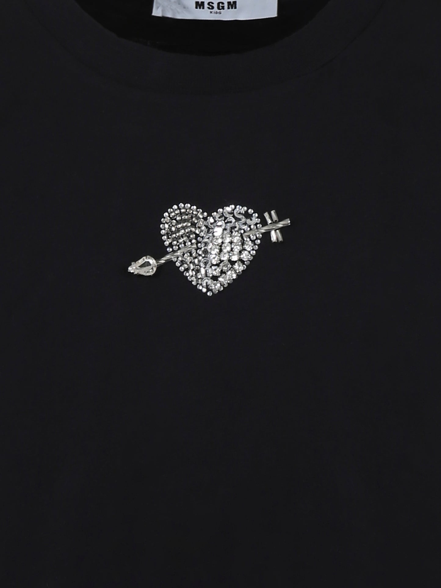 T-shirt nera per bambina con cuore e cristalli,Msgm Kids,F4MSJGTH117 110