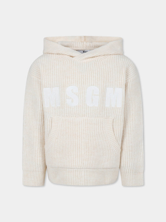 Maglione avorio per bambini con logo
