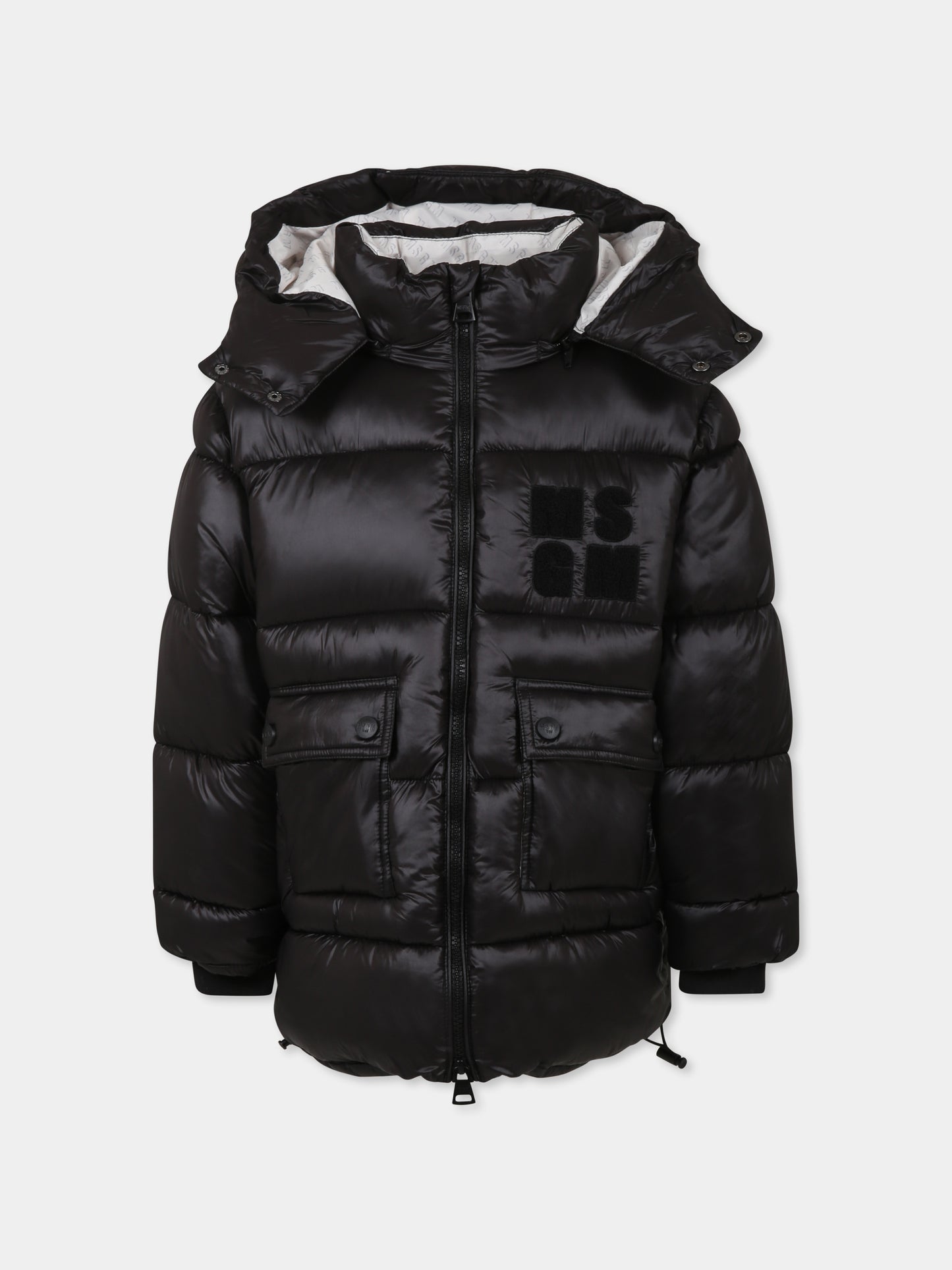 Piumino nero per bambini con logo,Msgm Kids,F4MSJUPF011 110