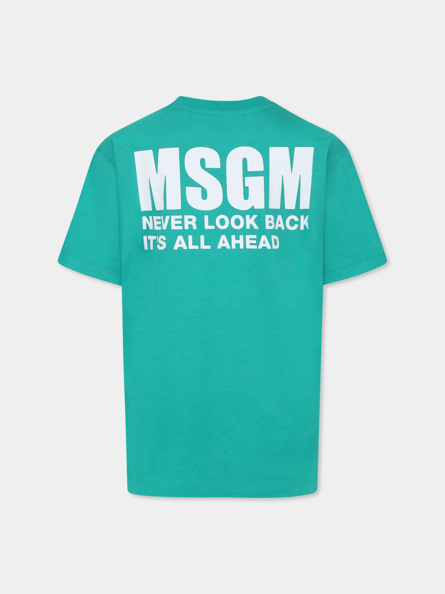T-shirt verde per bambini con logo e scritta,Msgm Kids,F4MSJUTH053 080