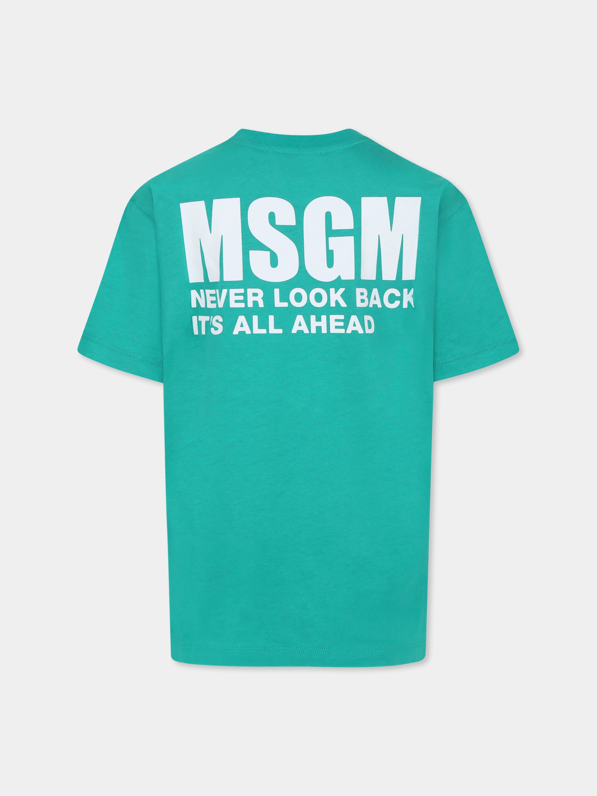 T-shirt verde per bambini con logo e scritta,Msgm Kids,F4MSJUTH053 080