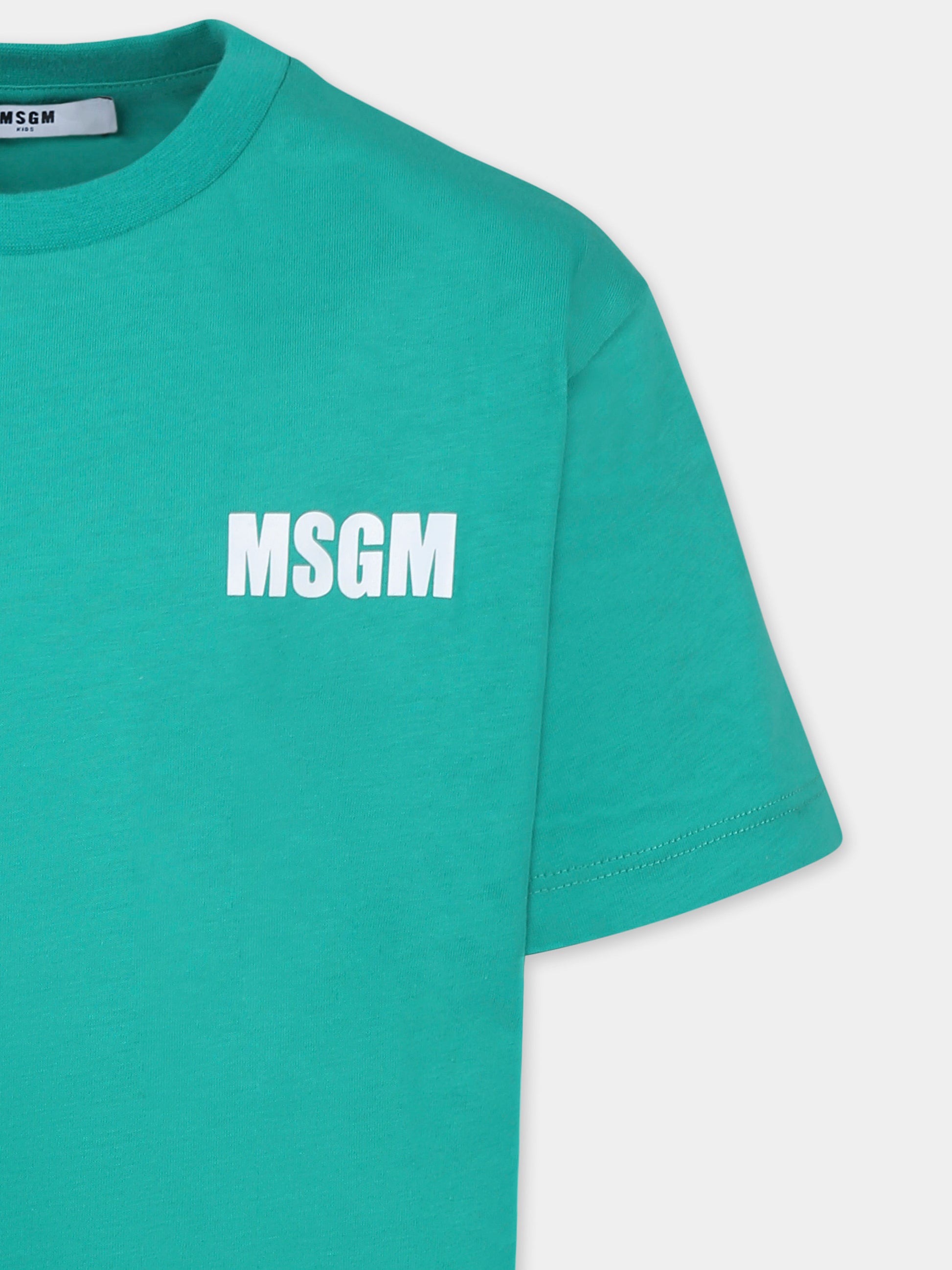 T-shirt verde per bambini con logo e scritta,Msgm Kids,F4MSJUTH053 080
