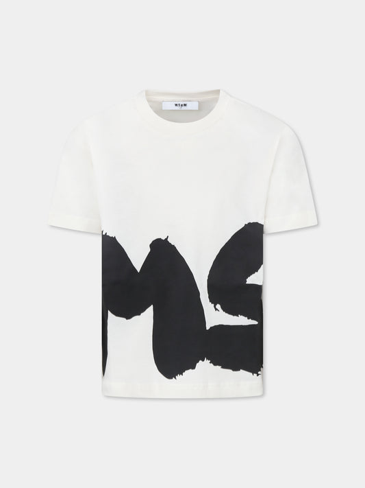 T-shirt avorio per bambini con logo,Msgm Kids,F4MSJUTH056 013