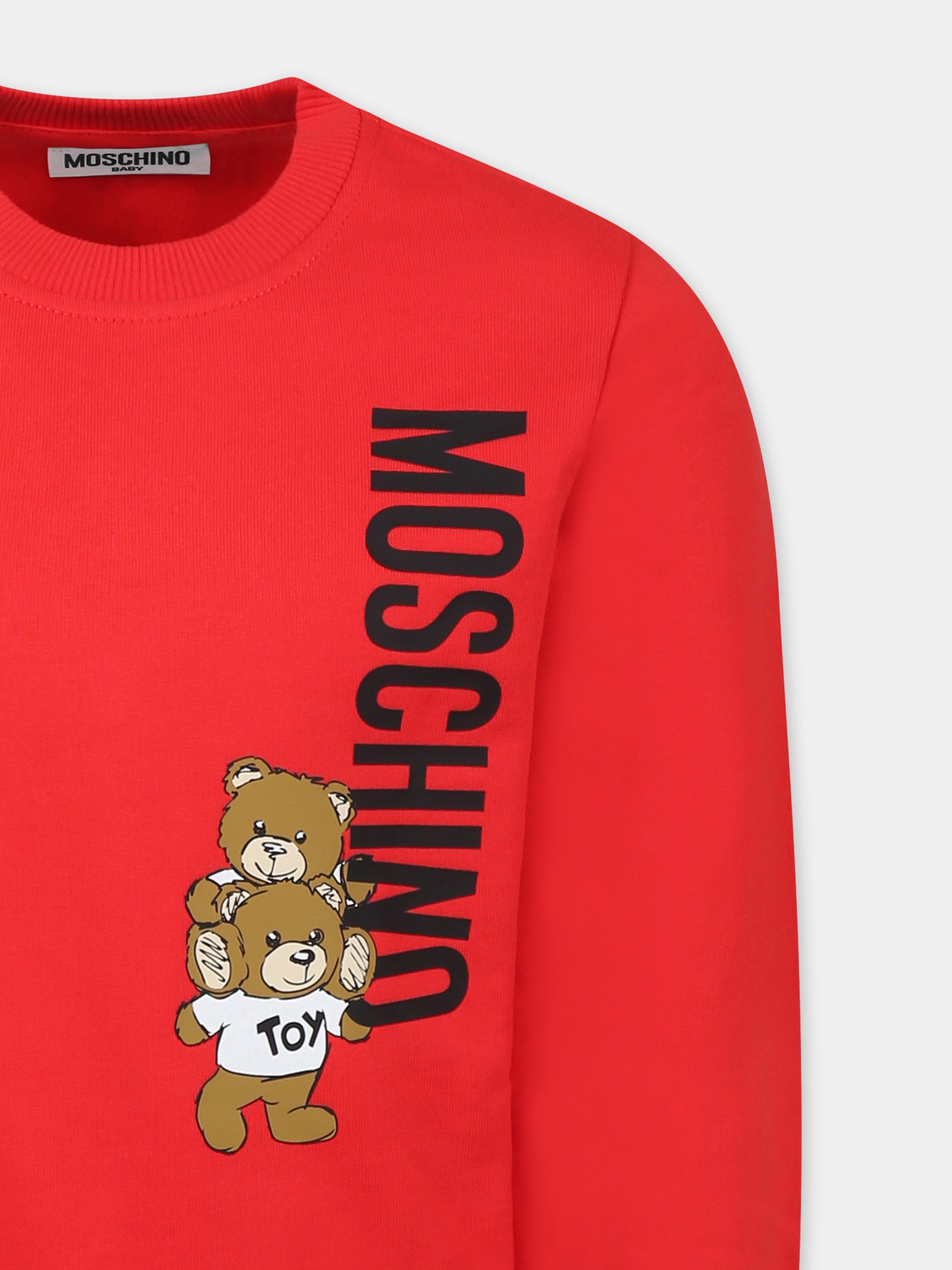Felpa rossa per bambini con due Teddy Bears,Moschino Kids,H8F05R LCA14 50109