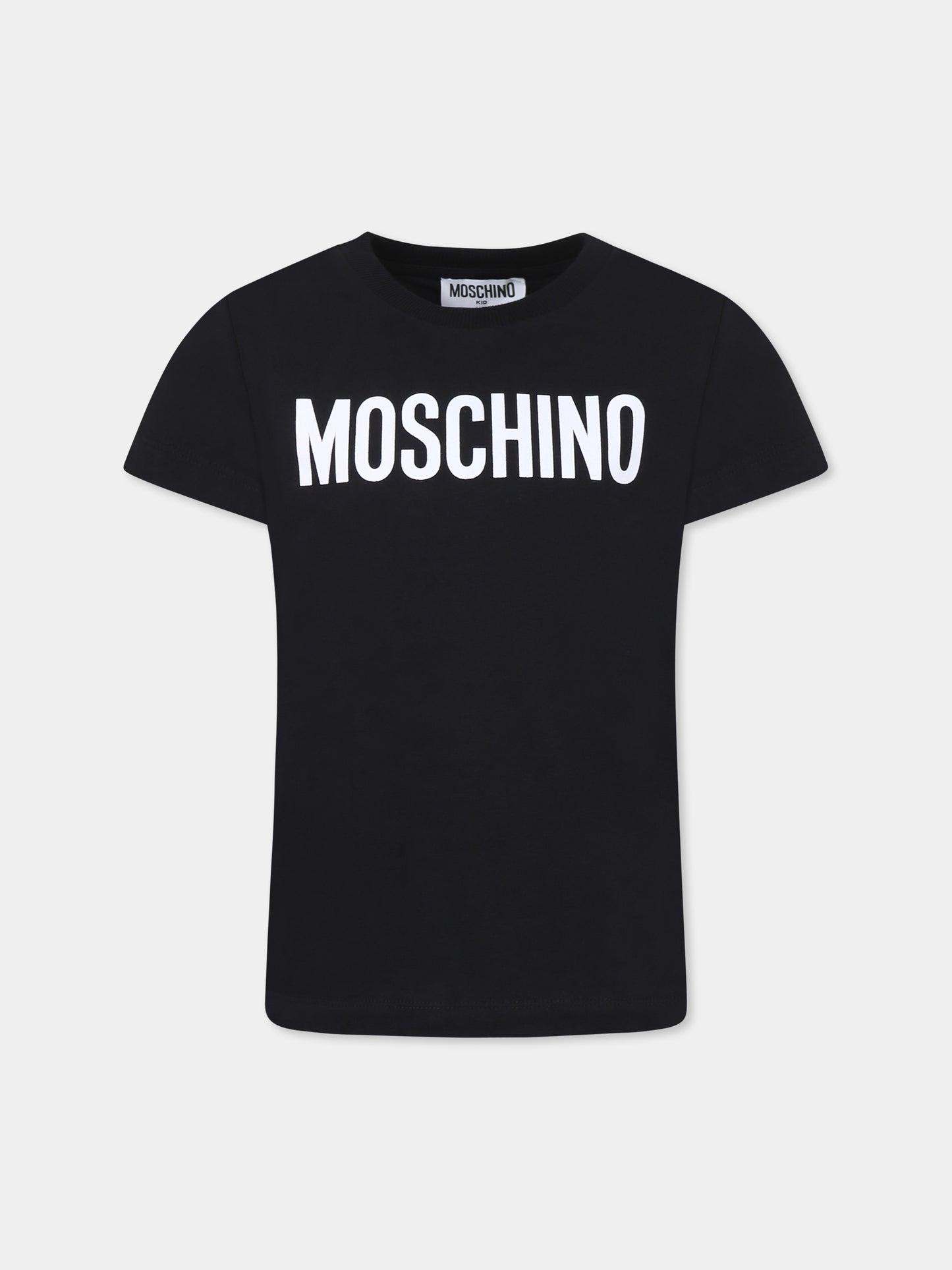 T-shirt nera per bambini con logo,Moschino Kids,HUM052 LBA24 60100