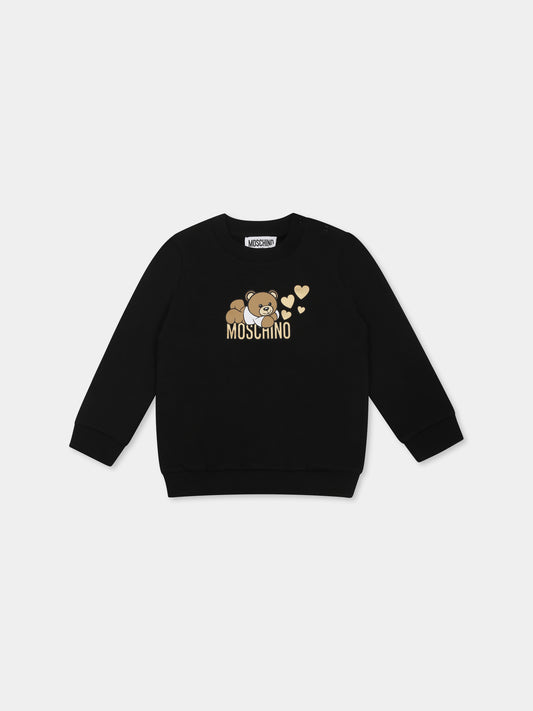 Felpa nera per neonata con Teddy Bear e cuori,Moschino Kids,MCF02K LDA16 60100