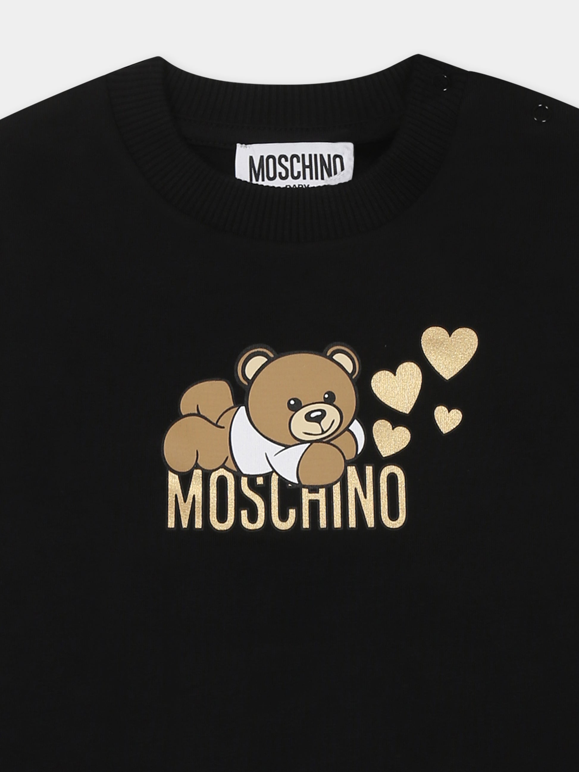 Felpa nera per neonata con Teddy Bear e cuori,Moschino Kids,MCF02K LDA16 60100