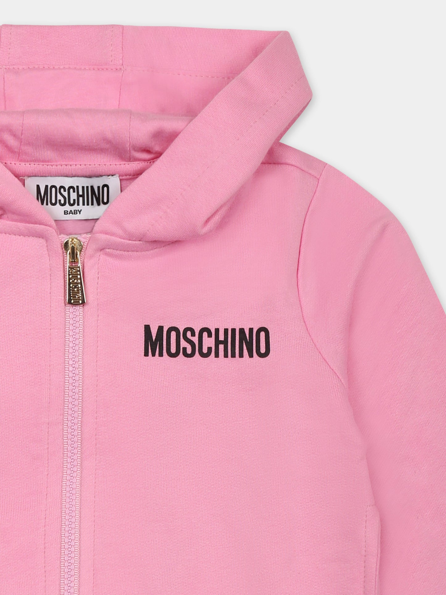 Felpa rosa per neonata con tre Teddy Bears e logo