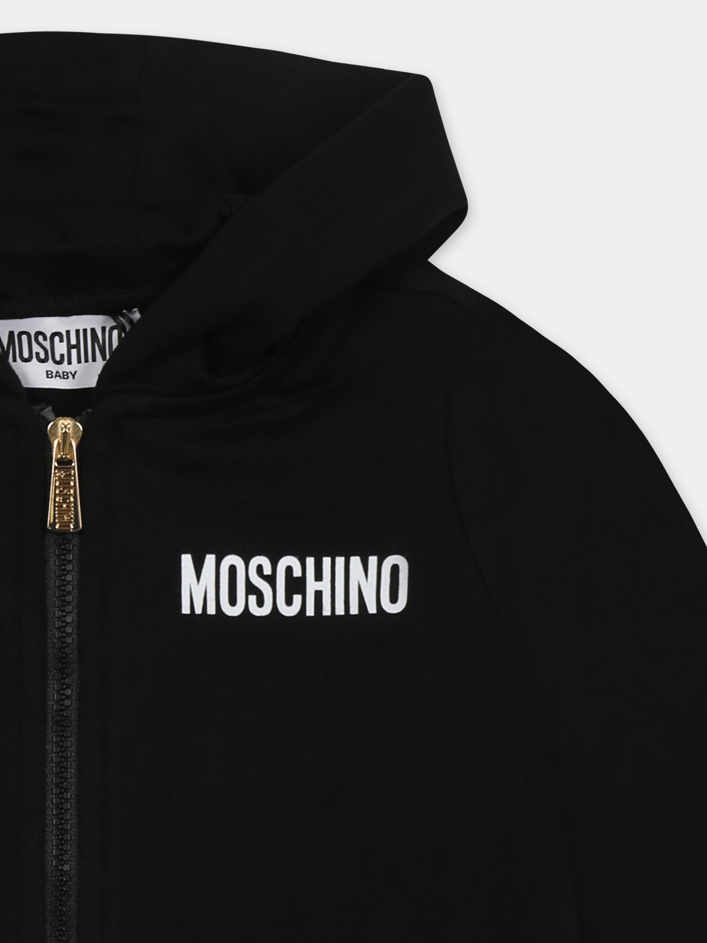 Felpa nera per neonati con tre Teddy Bears e logo,Moschino Kids,MUF05I LCA40 60100