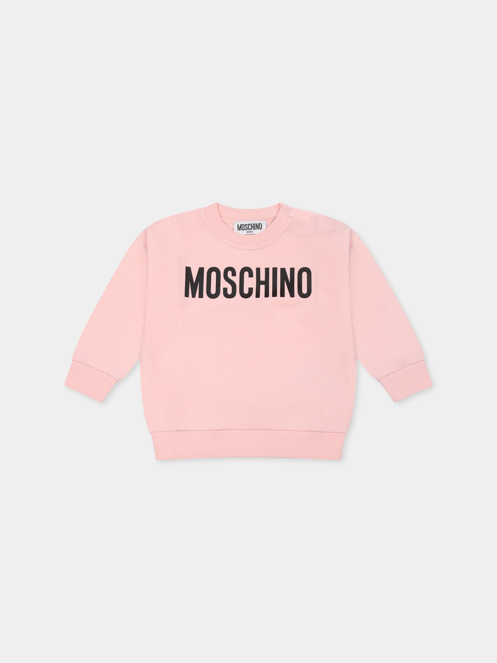 Felpa rosa per neonata con logo,Moschino Kids,MUF05O LCA60 50209