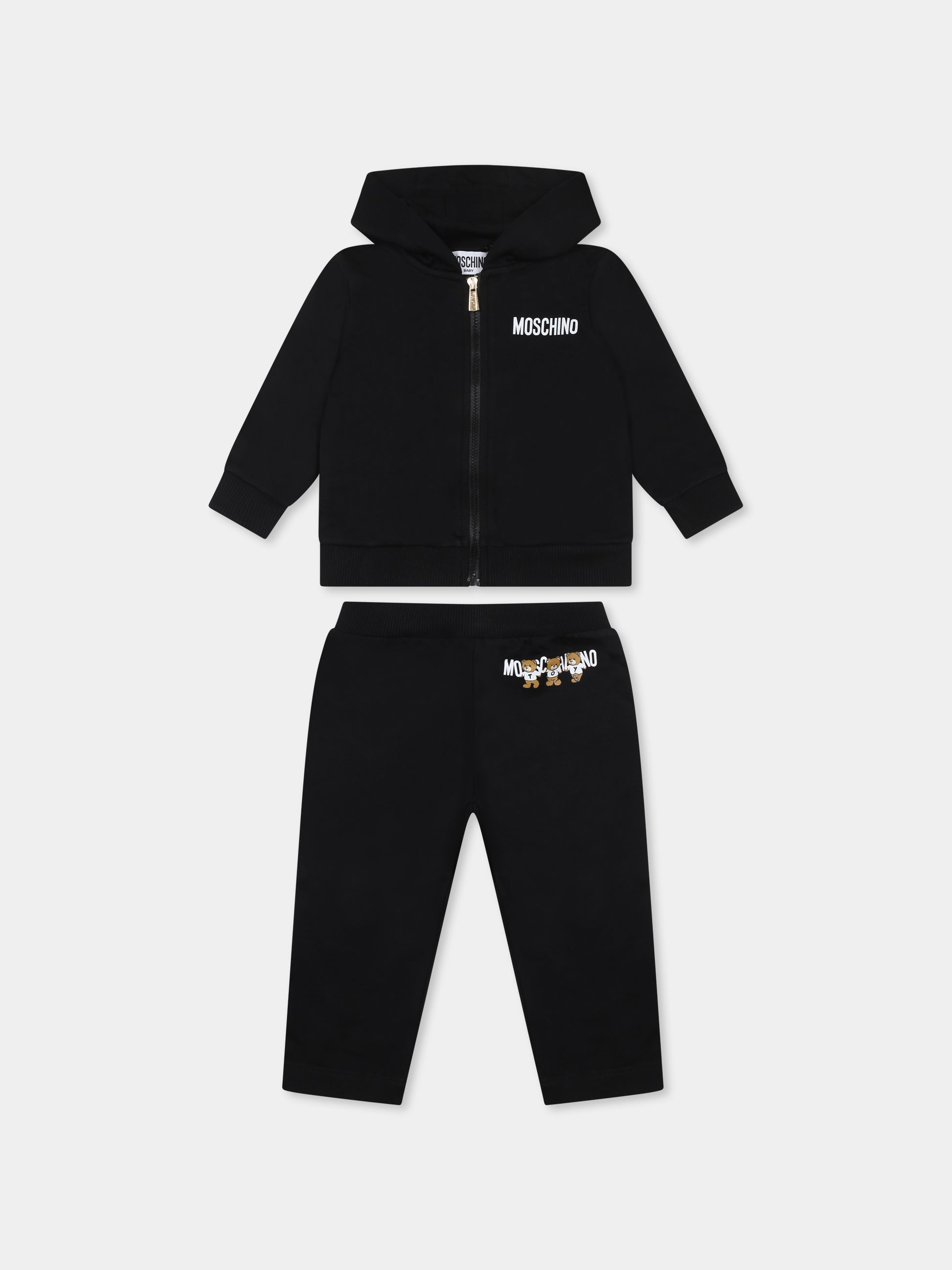 Completo nero per neonati con tre Teddy Bears e logo,Moschino Kids,MUK04Y LCA40 60100