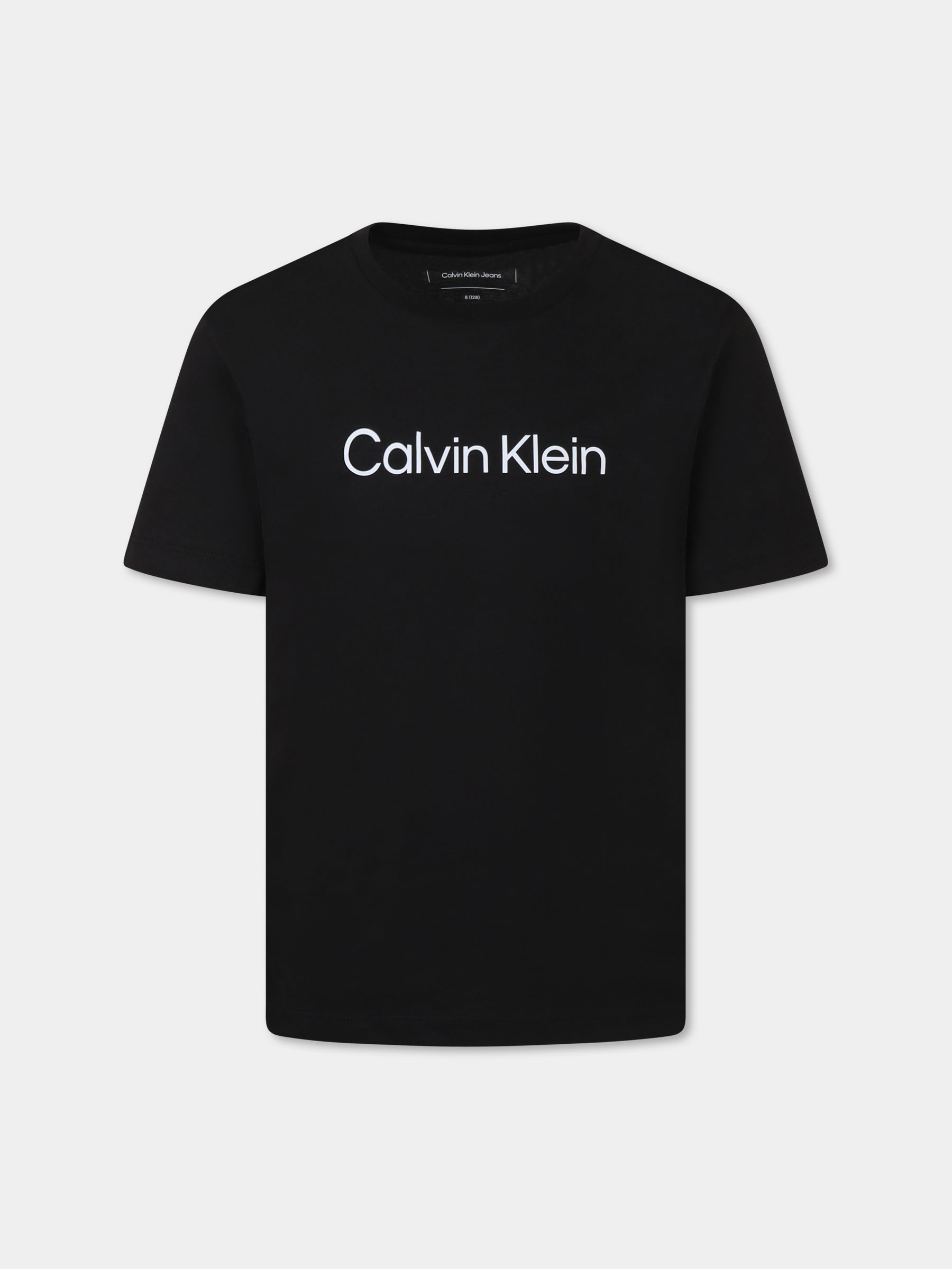 T-Shirt nera per bambino con logo,Calvin Klein Kids,IU0IU00682 BEH