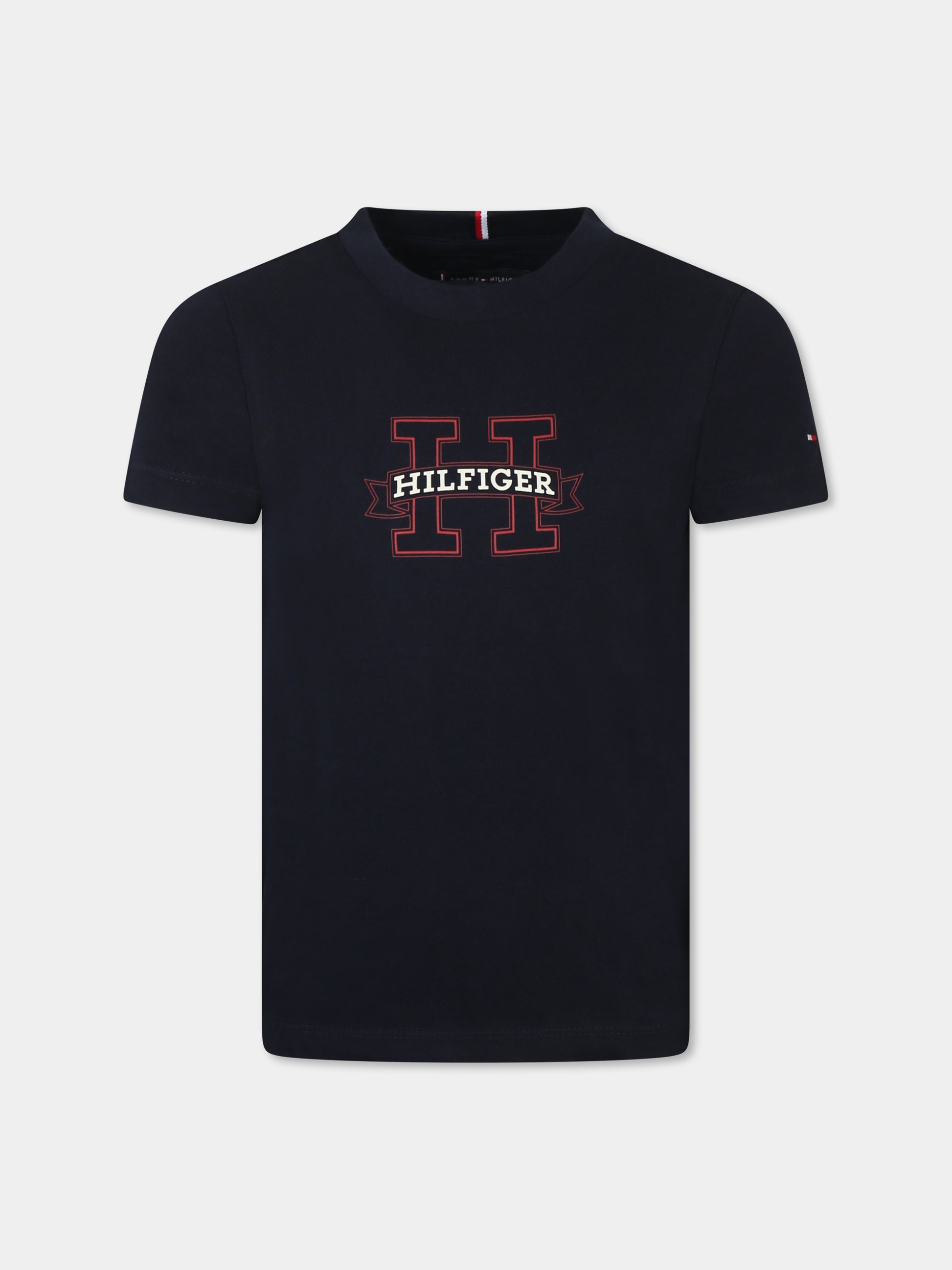T-shirt blu per bambino con logo,Tommy Hilfiger Junior,KB0KB09028 DW5