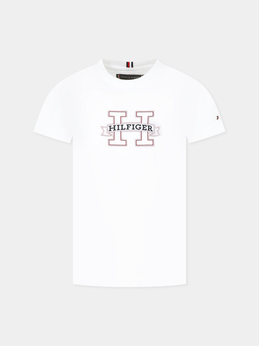 T-shirt bianca per bambino con logo,Tommy Hilfiger Junior,KB0KB09028 YBR