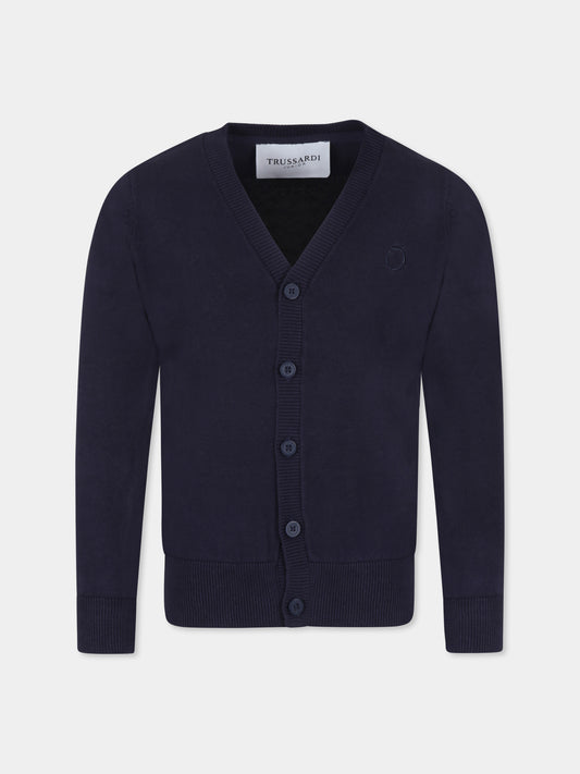Cardigan blu per bambino con logo,Trussardi Junior,TBP25024CD BLUE NAVY
