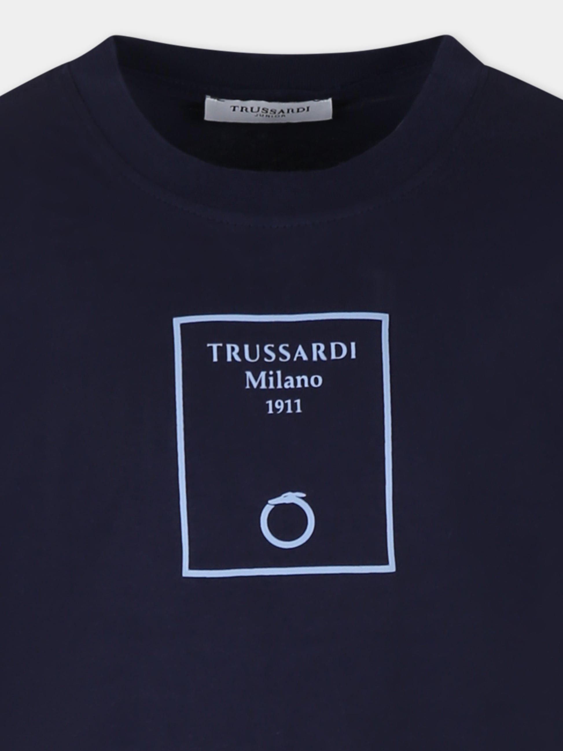 T-shirt blu per bambino con logo,Trussardi Junior,TBP25025TS BLUE NAVY