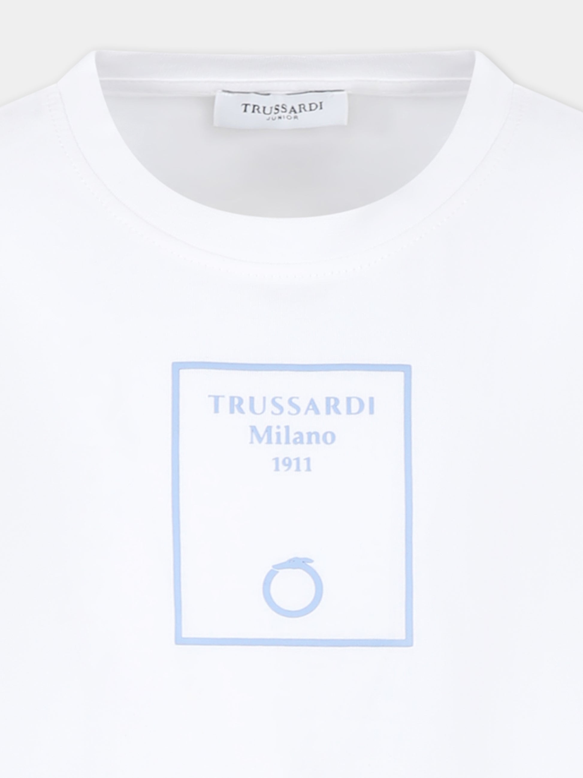 T-shirt bianca per bambino con logo,Trussardi Junior,TBP25025TS WHITE