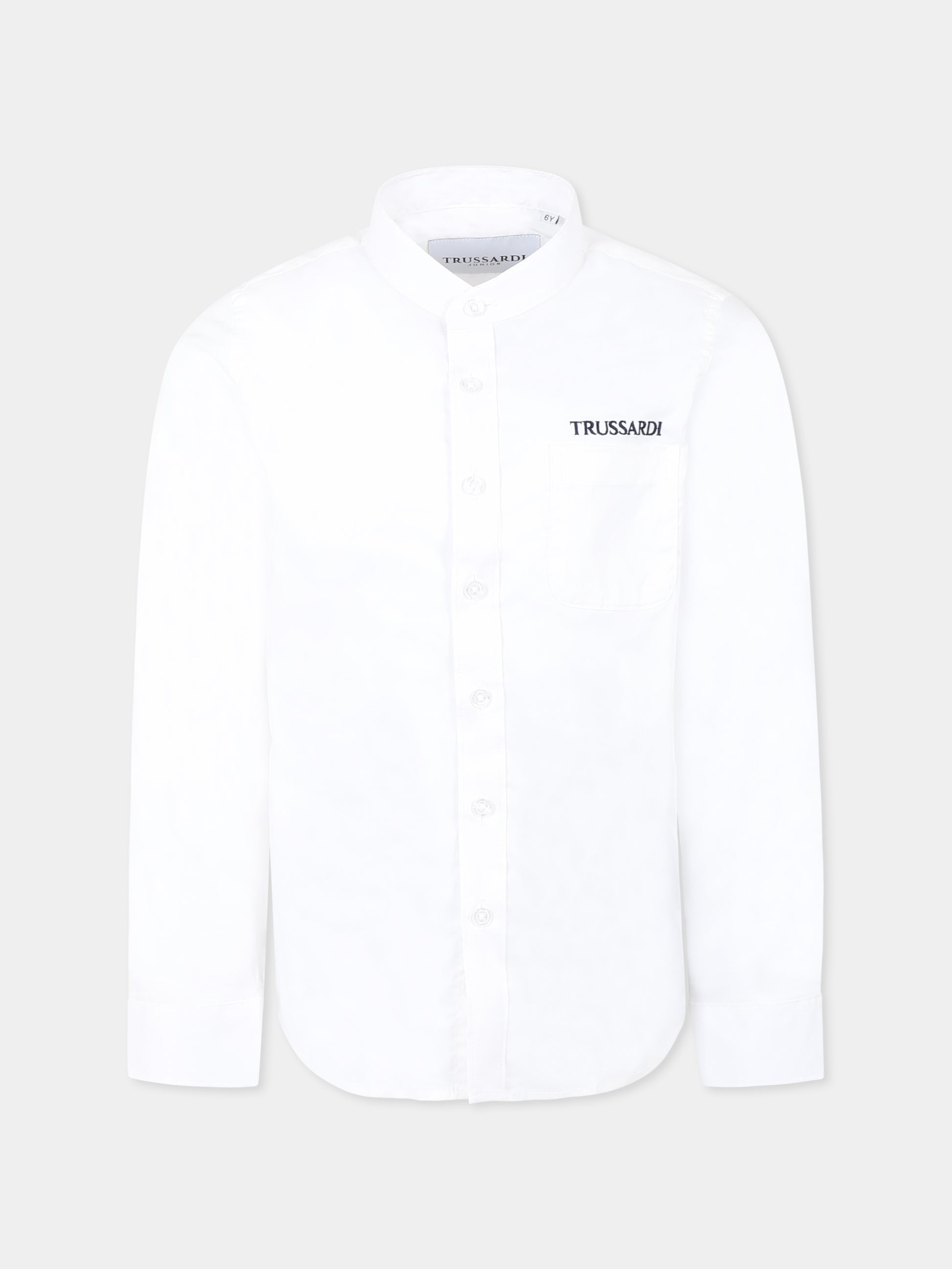 Camicia bianca per bambino con logo,Trussardi Junior,TBP25032CA WHITE