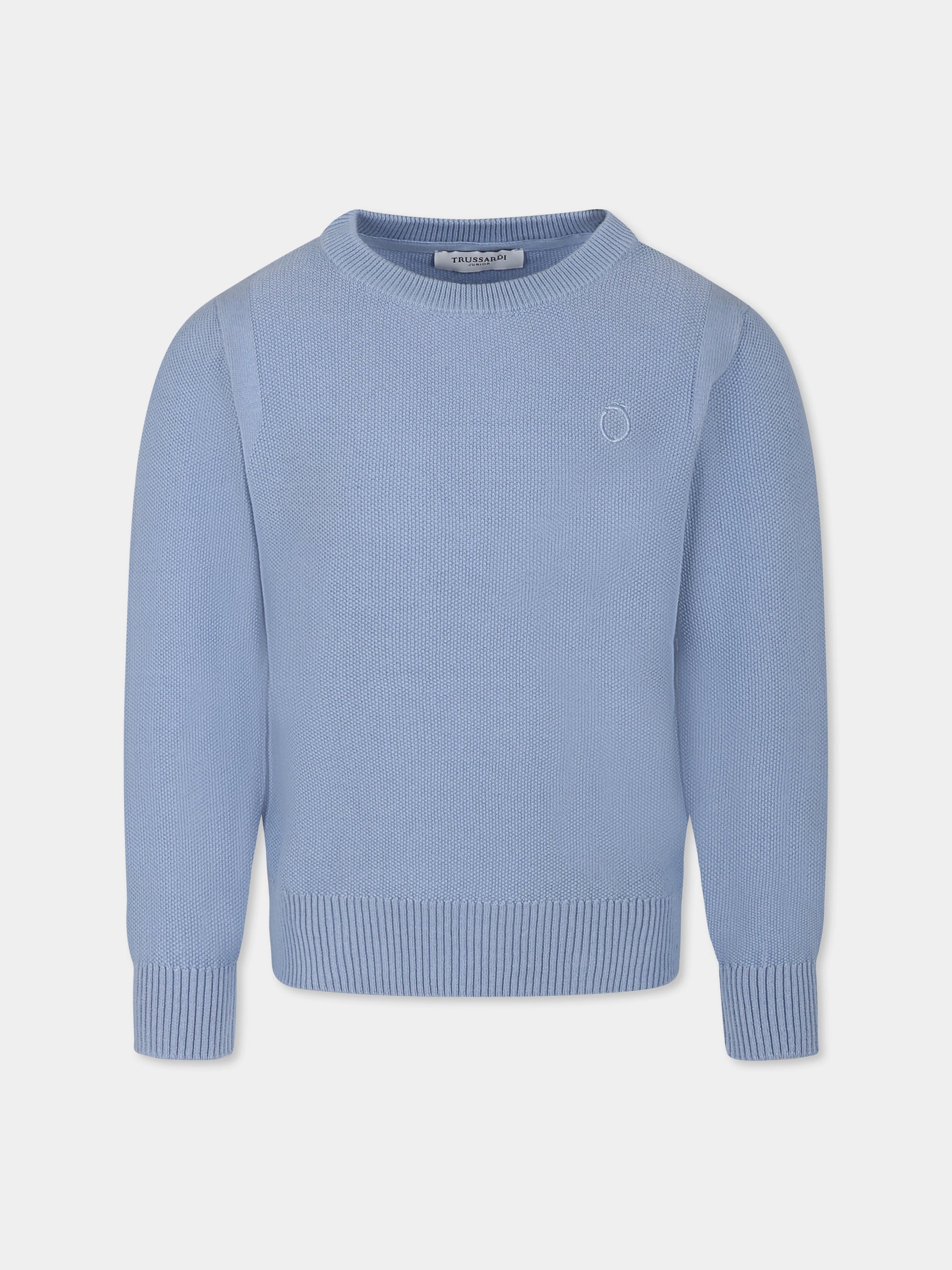 Maglione azzurro per bambino con logo,Trussardi Junior,TBP25033MA AZURE DUST