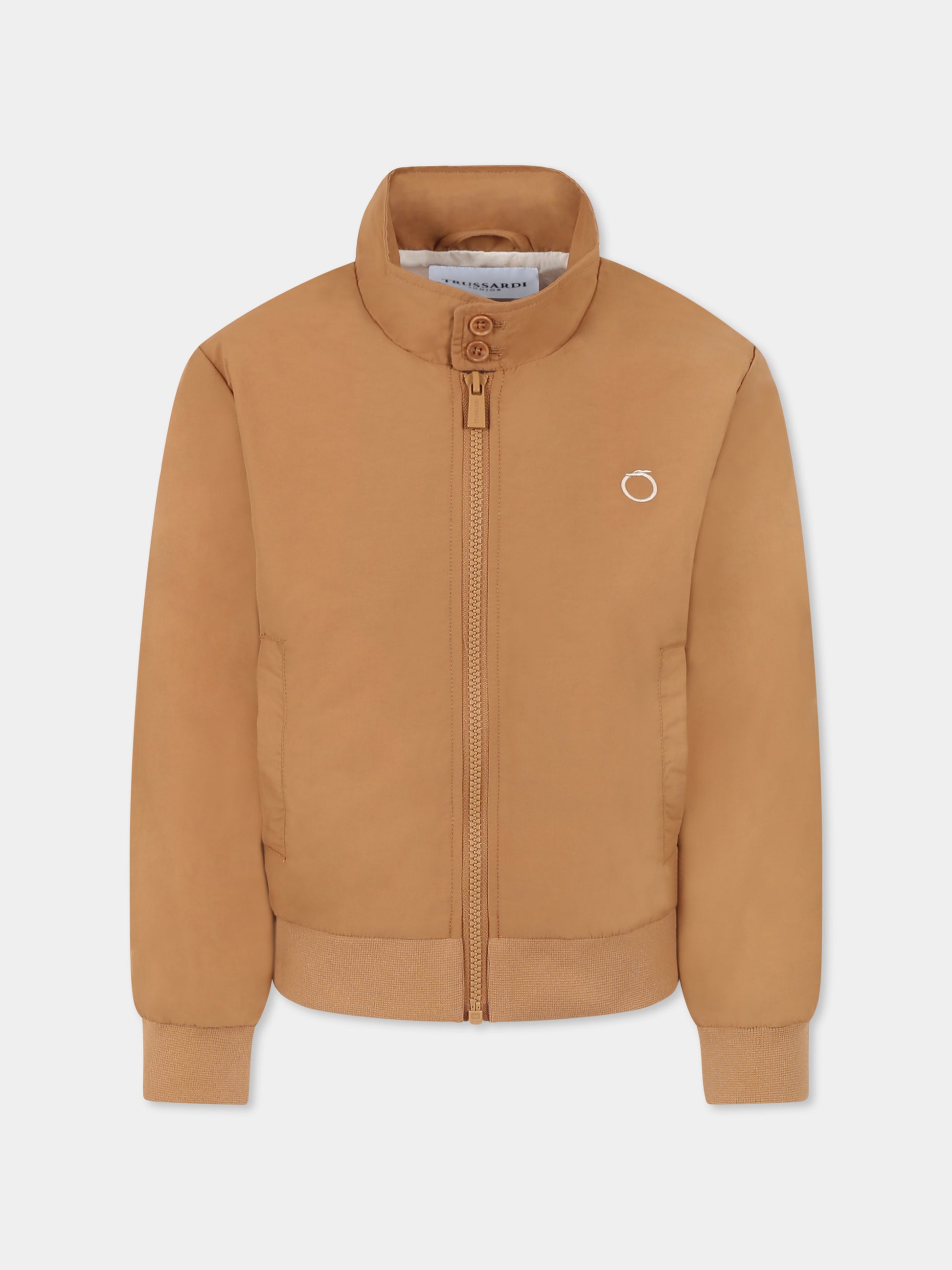 Giubbotto marrone per bambino con logo,Trussardi Junior,TBP25088GB BEIGE MOICA