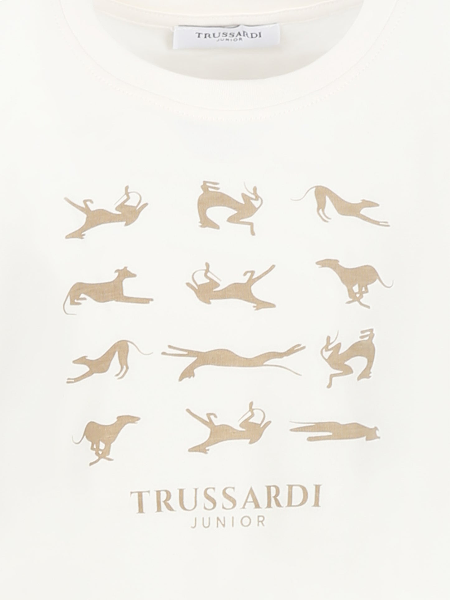 T-shirt avorio per bambini con logo e stampa levriero