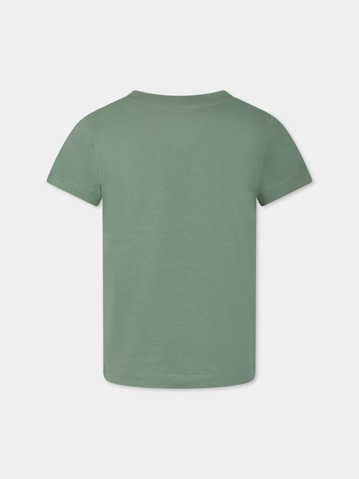 T-shirt verde per bambino con logo e stampa levriero,Trussardi Junior,TBP25091TS LAUREL