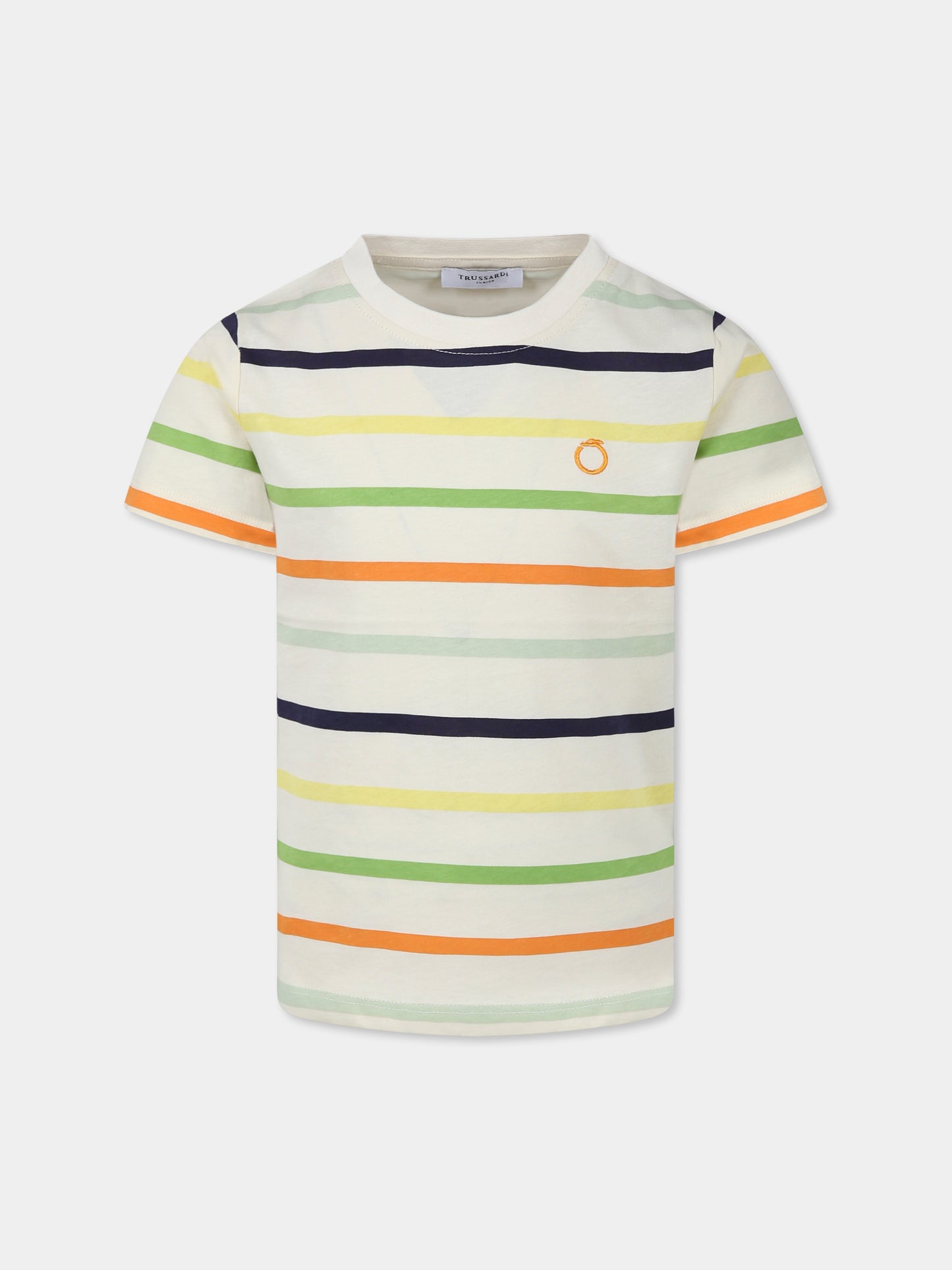 T-shirt multicolor per bambino con logo,Trussardi Junior,TBP25125TS BUTTER MULTI STRIPES