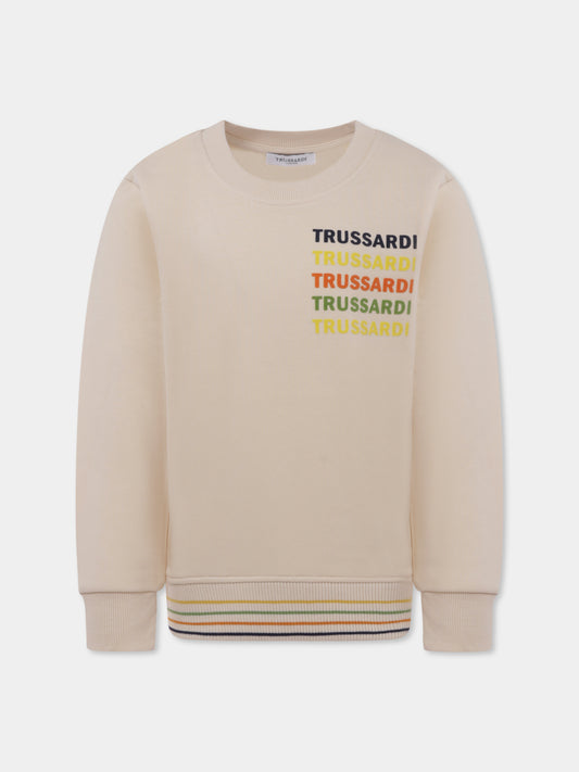 Felpa avorio per bambino con loghi,Trussardi Junior,TBP25145FE BUTTER