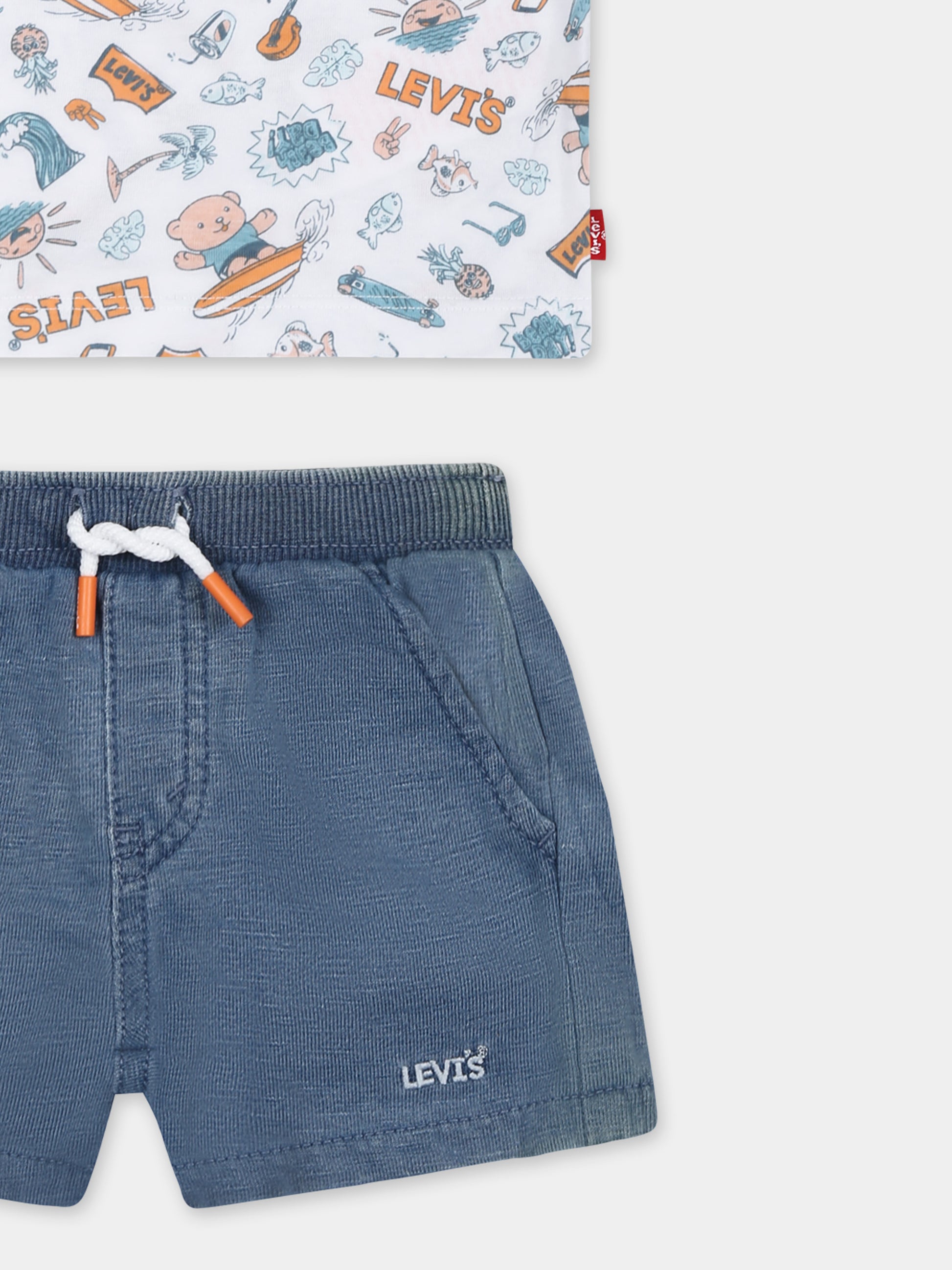 Completo blu per neonato con orsetto e logo,Levi's Kids,6EK237 W1T
