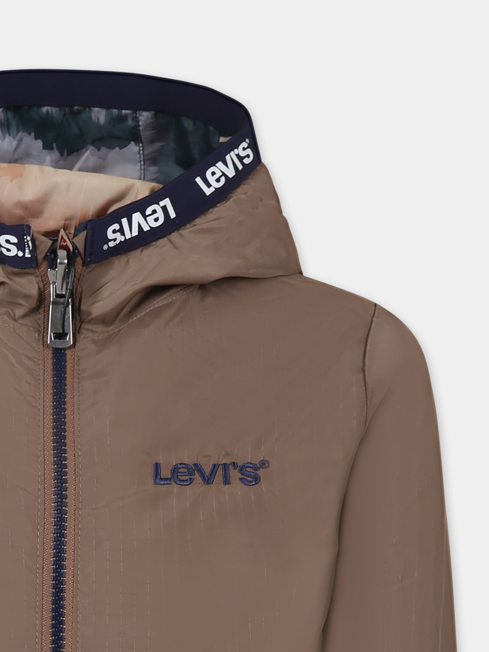 Giacca a vento reversibile beige per bambino con logo,Levi's Kids,8EK398 X9M