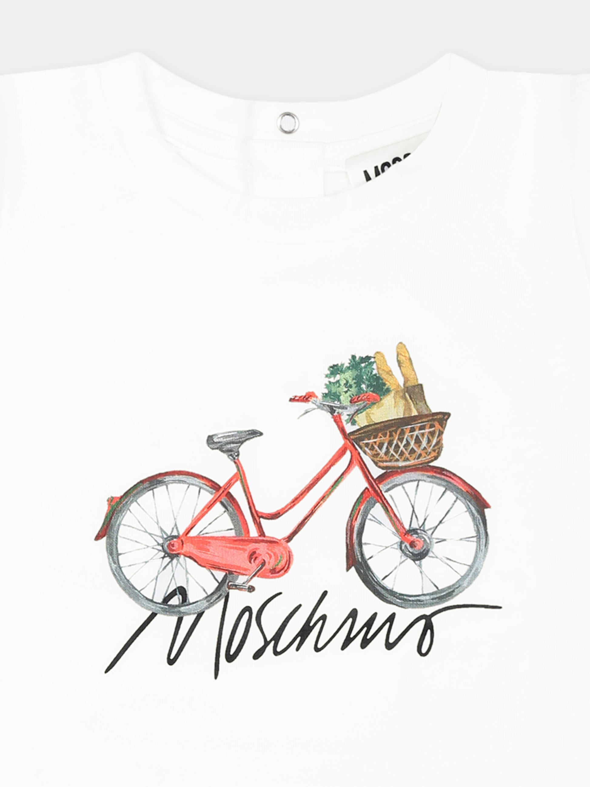 T-shirt bianca per neonata con stampa bicicletta,Moschino Kids,MDM03M LBA10 10101