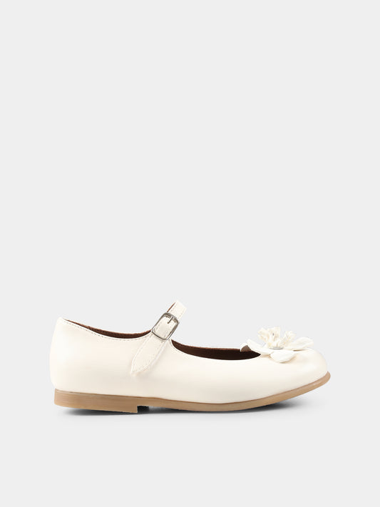 Ballerine avorio per bambina con fiore,Pèpè,01216 FK VLC ROCR AVORIO