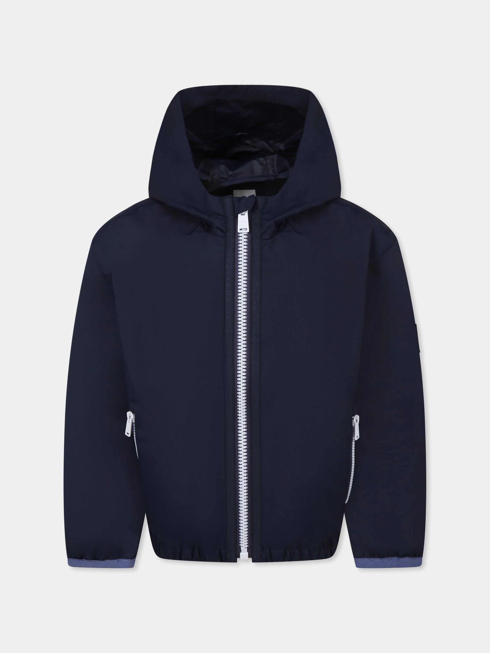 Giacca a vento blu per bambino con logo,Boss,J50738 849