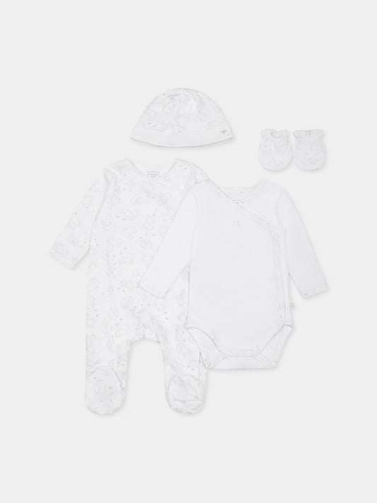 Set tutina bianco per neonati con gatto,Carrement Beau,Y30004 10P