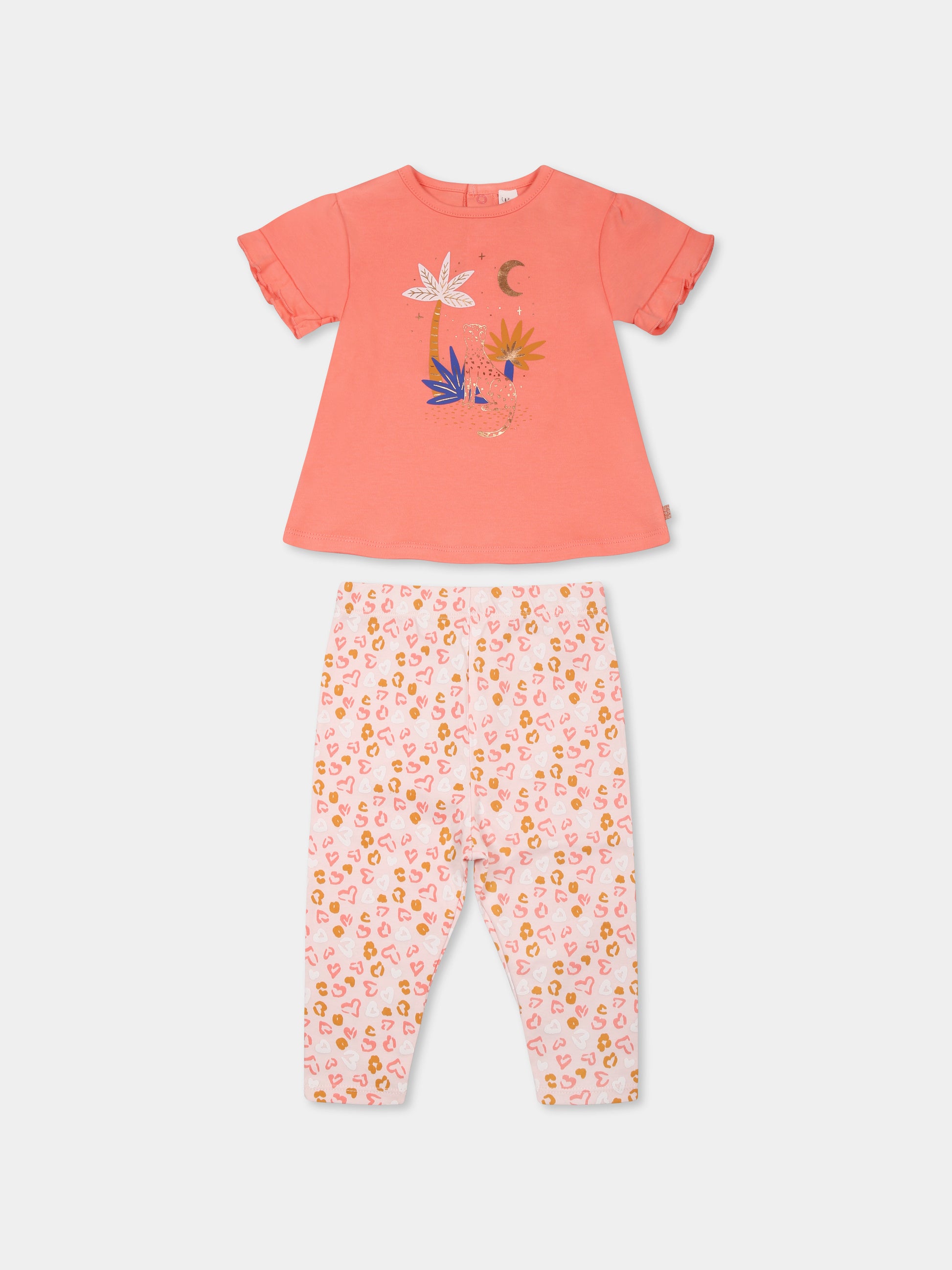 Completo rosa per neonata con stampa leopardo,Carrement Beau,Y30079 43B