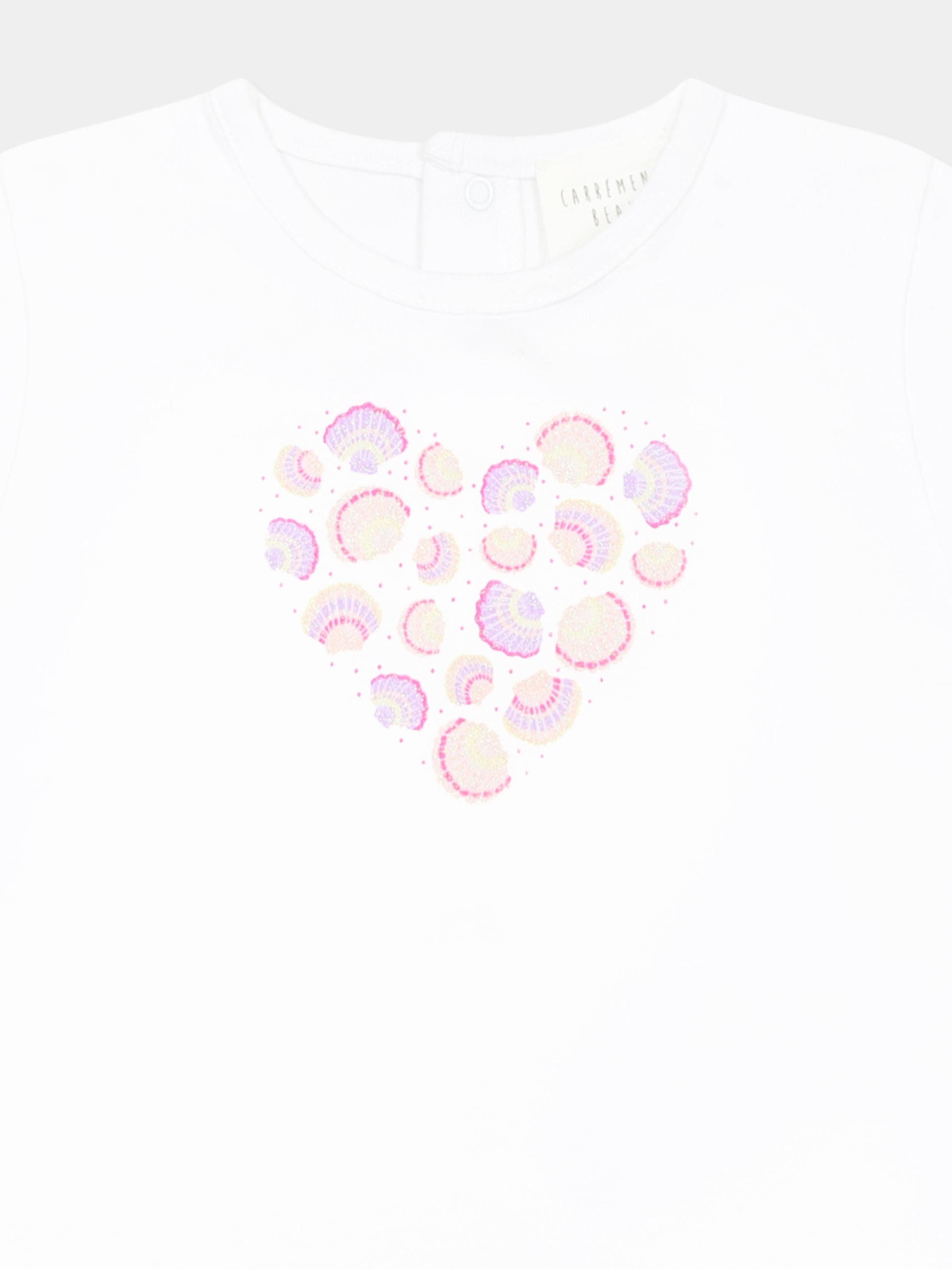 T-shirt bianca per neonata con cuore e conchiglie,Carrement Beau,Y30115 10P
