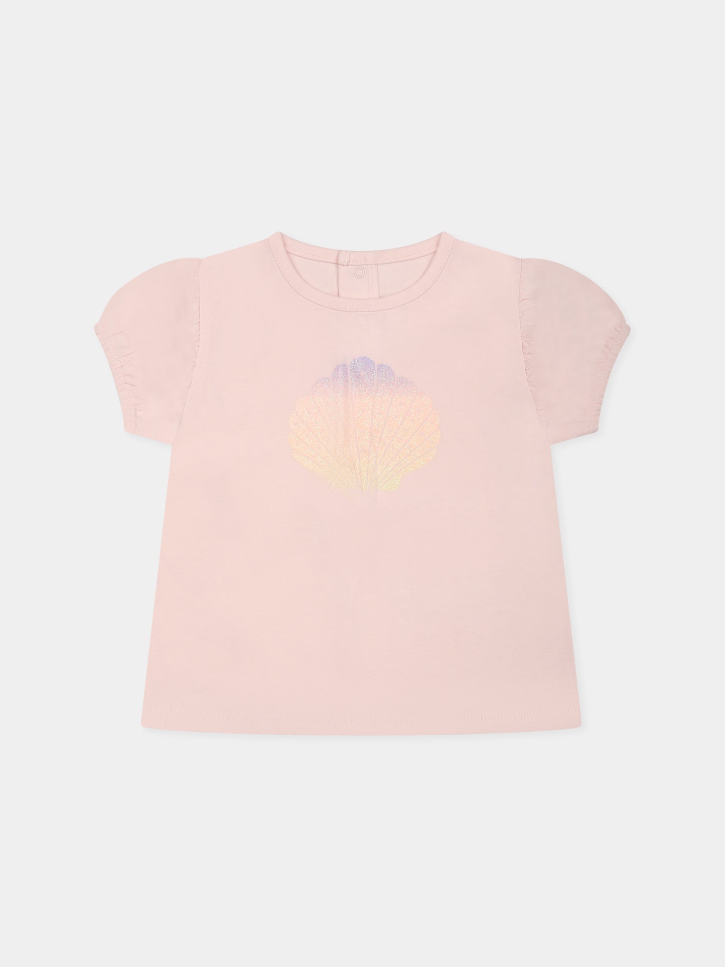 T-shirt rosa per neonata con conchiglia