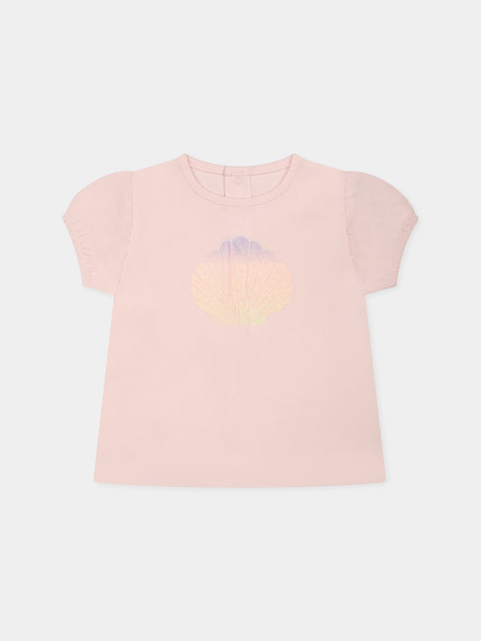 T-shirt rosa per neonata con conchiglia