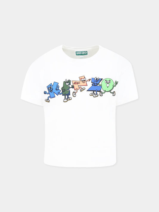 T-shirt avorio per bambino con logo,Kenzo Kids,K60348 12P