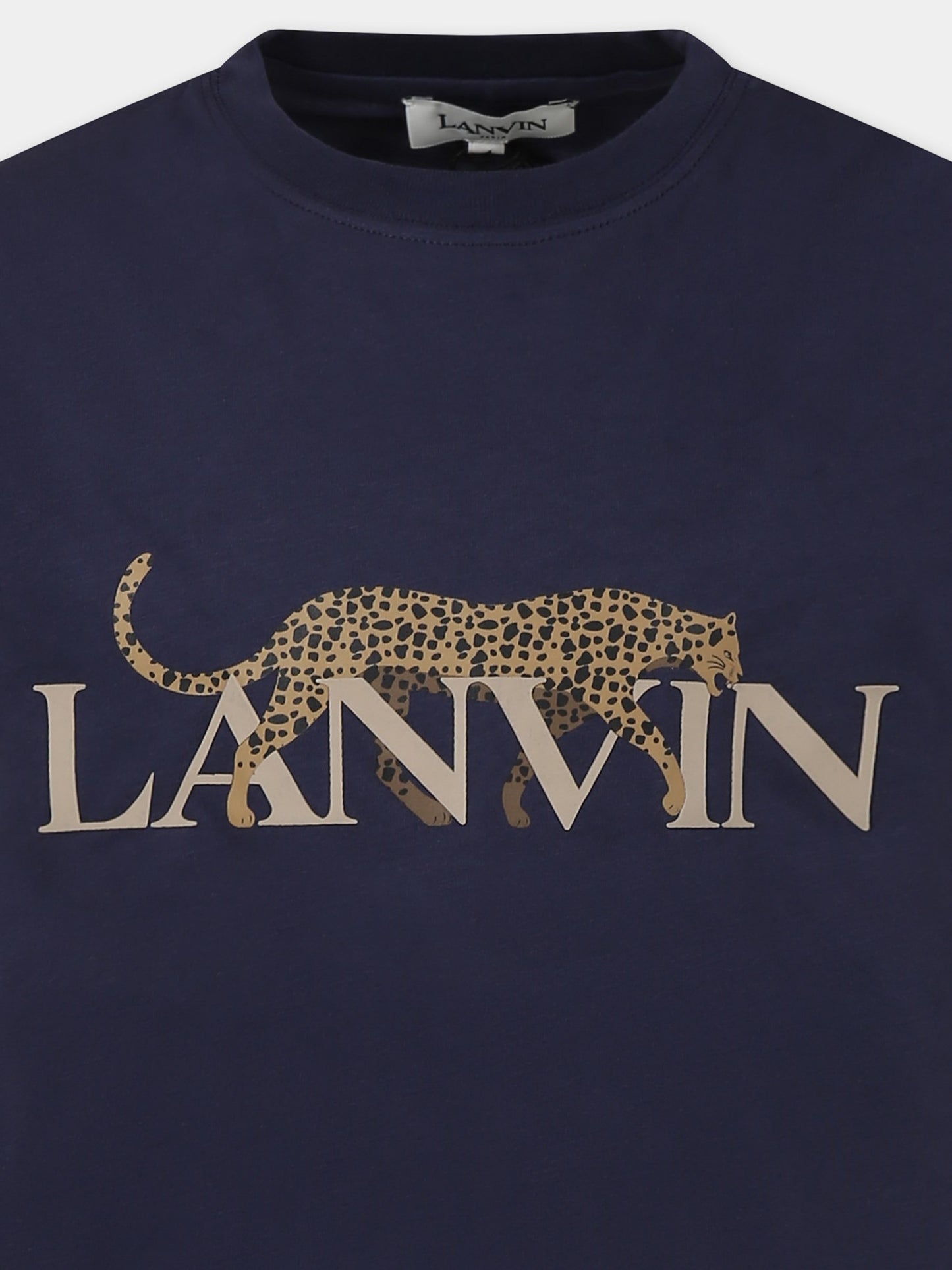 T-shirt blu per bambino con logo e ghepardo,Lanvin Petite,N30066 84H